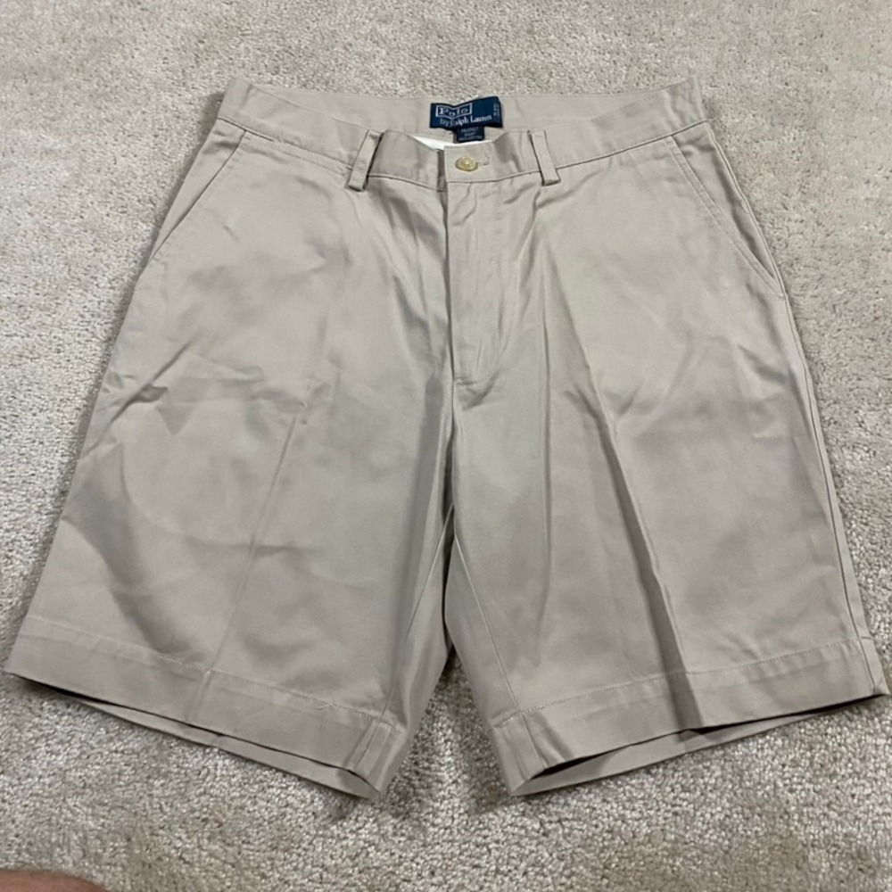 VTG Polo Ralph Lauren Prospect Shorts Mens 33 Tan Khaki Classic Chino Cotton